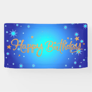 Happy Birthday, celebration gold and blue, Banner