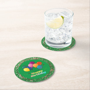 Happy Birthday Celebration Round Paper Coaster