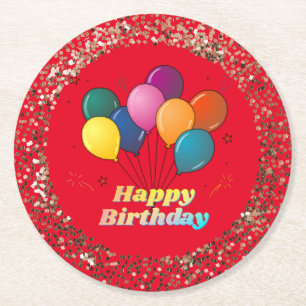 Happy Birthday Celebration Round Paper Coaster