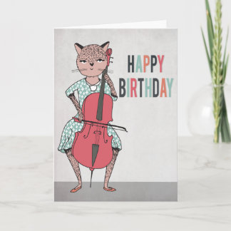 Happy Birthday - Cello Playing Cat Card