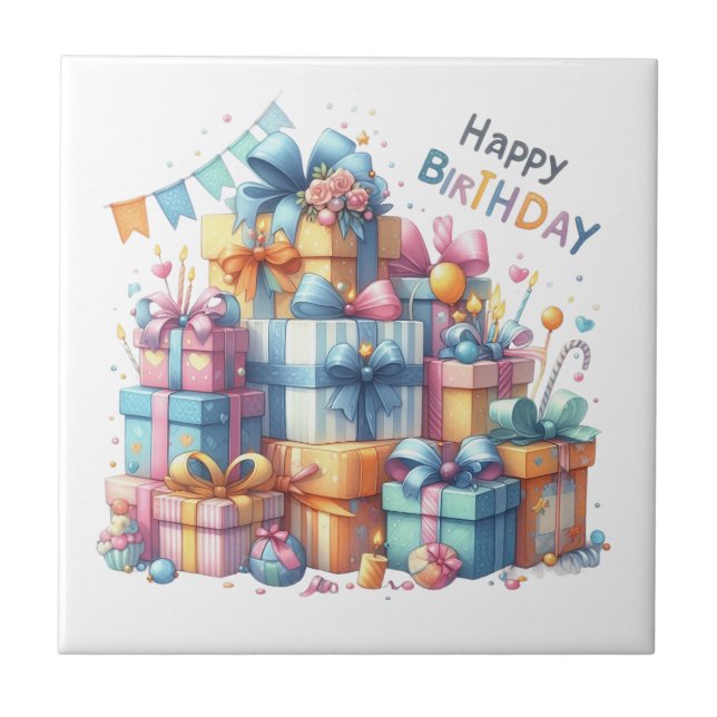 Happy Birthday Ceramic For All Ages and Gender Tile (Front)