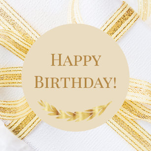Happy Birthday champagne gold Classic Round Sticker