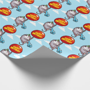 Happy Birthday! Change The Text Opossum Balloon Wrapping Paper