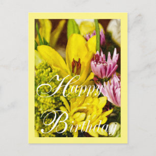 Happy Birthday Cheerful Bouquet Painterly Postcard