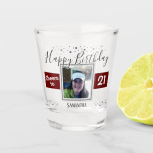 Happy Birthday Cheers to 21 Photo Shot Glass