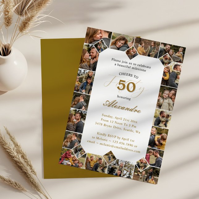 Happy Birthday Cheers To 50 Years Photo Collage Invitation (Happy Birthday Cheers To 50 Years Photo Collage Invitation)