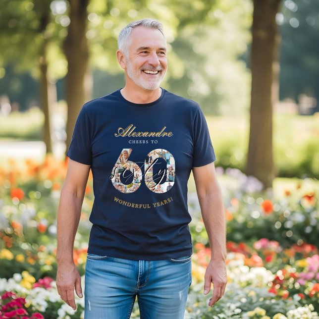  Happy Birthday Cheers To 60 Years Photo Collage T-Shirt (Happy Birthday Cheers To 60 Years Photo Collage T-Shirt)
