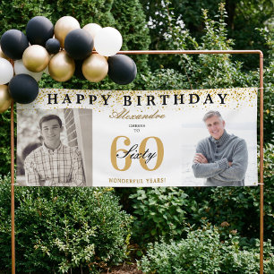 Happy Birthday Cheers To 60 Years Photo Then & Now Banner