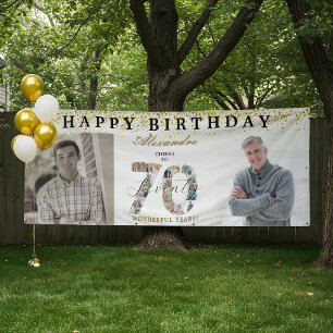 Happy Birthday Cheers To 70 Years Photo Then & Now Banner