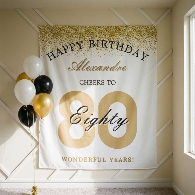 Happy Birthday Cheers To 80 Years Celebration Tapestry (Celebrate a milestone in style with our “Happy Birthday – Cheers to 80 Wonderful Years” personalized)