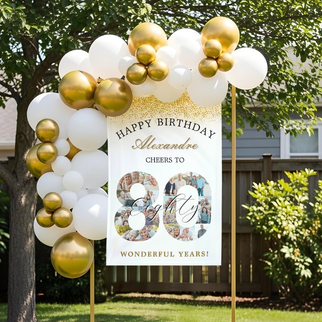 Happy Birthday Cheers To 80 Years Photo Collage Banner (Happy Birthday Cheers To 80 Years Photo Collage Banner)
