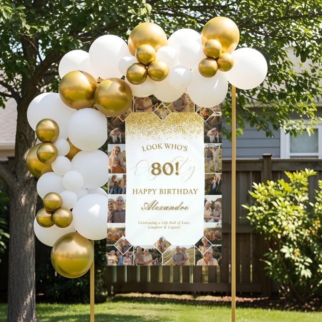 Happy Birthday Cheers To 80 Years Photo Collage Banner (Happy Birthday Cheers To 80 Years Photo Collage Banner)