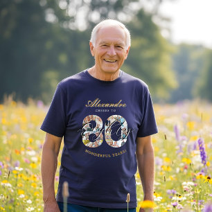 Happy Birthday Cheers To 80 Years Photo Collage T-Shirt