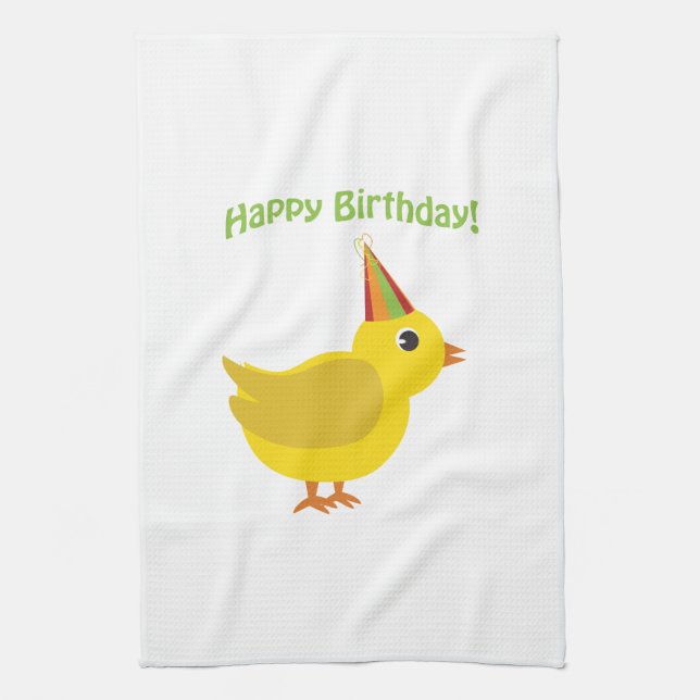 Happy Birthday! chick Tea Towel (Vertical)