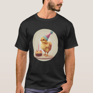 Happy Birthday Chick with Party Hat for Poultry an T-Shirt