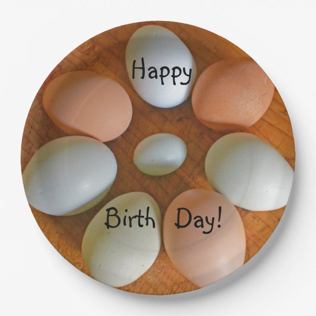 Happy Birthday Chicken Eggs Paper Plate (Front)