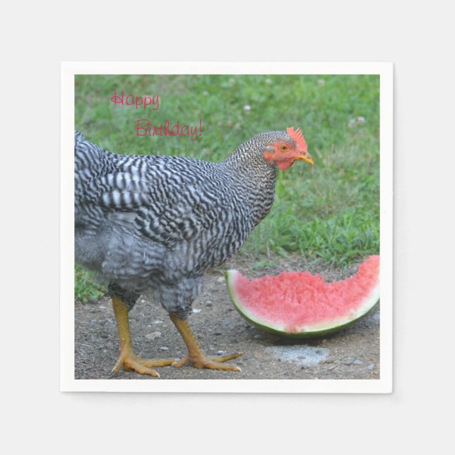 Happy Birthday Chicken Loves Watermelon Napkin (Front)