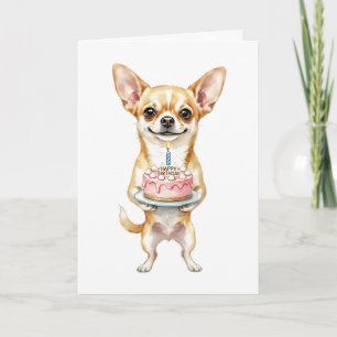 Happy Birthday Chihuahua Mom Cute Dog Holding Cake Card