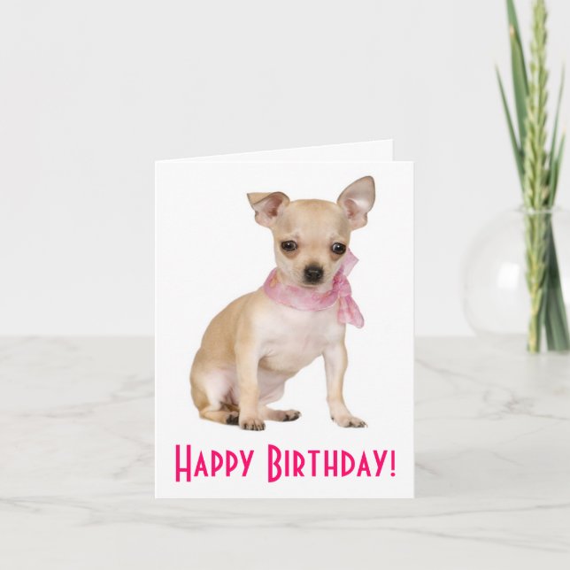Happy Birthday Chihuahua Puppy Dog Greeting Card (Front)