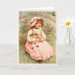 Happy Birthday - Child Holding Doll Vintage Design Card
