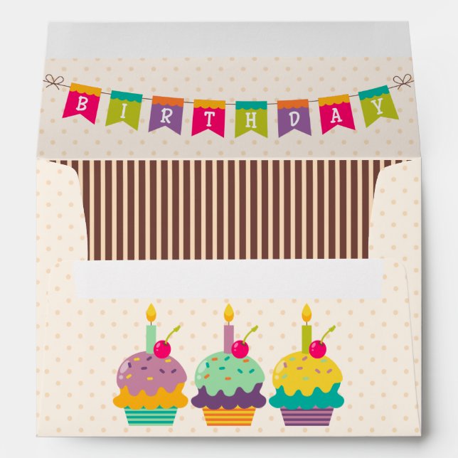 Happy Birthday Children Colourful Cupcakes Bunting Envelope (Back (Bottom))