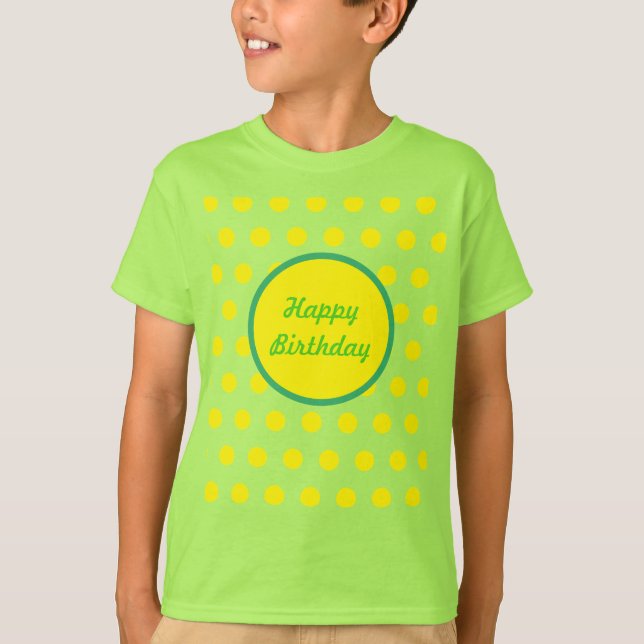 Happy Birthday Child's T-Shirt Neon Green & Yellow (Front)