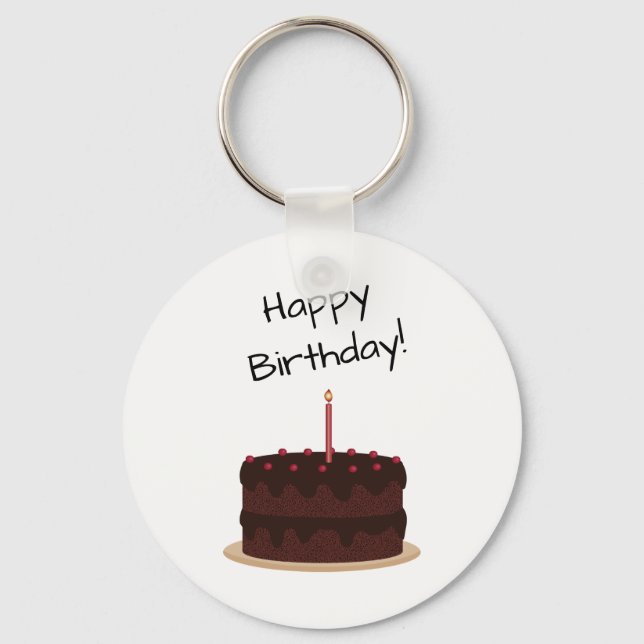 Happy Birthday Chocolate Cake Key Ring (Front)