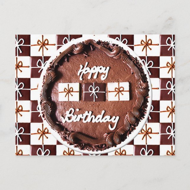 "Happy Birthday" Chocolate Cake Postcard (Front)