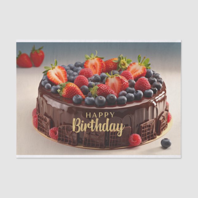 Happy Birthday Chocolate Fruit Cake  Tissue Paper (Front)