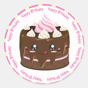 Happy birthday chocolate  kawaii cake classic round sticker