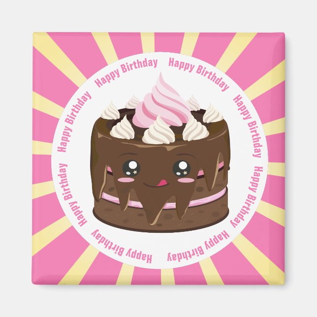 Happy birthday chocolate kawaii cake magnet (Front)