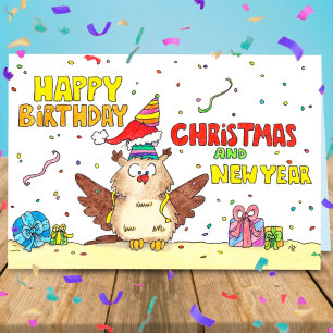 Happy Birthday, Christmas and New Year card