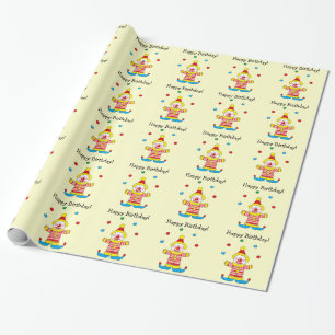 happy birthday circus clown wrapping paper