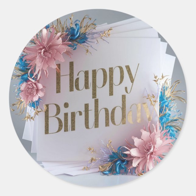 Happy Birthday Classic Round Sticker (Front)