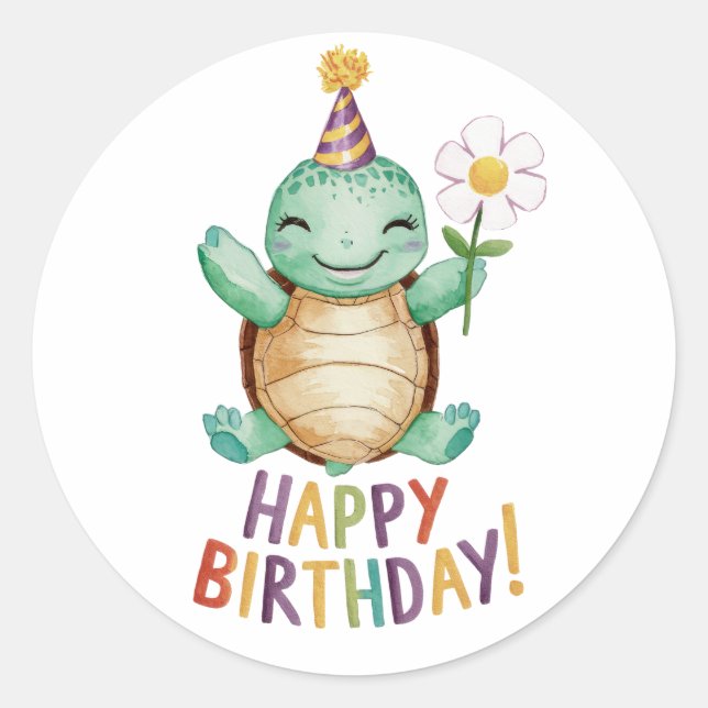 Happy Birthday Classic Round Sticker (Front)