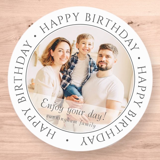 Happy Birthday | Classic Simple Custom Photo Classic Round Sticker (Creator Uploaded)