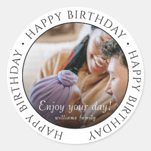 Happy Birthday Classic Simple Custom Photo Classic Round Sticker