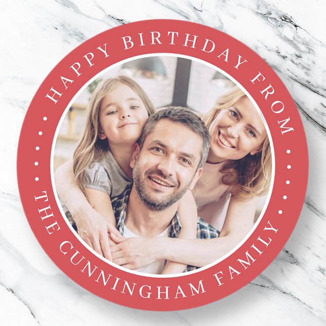 Happy Birthday Classic Simple Family Photo Classic Round Sticker (Creator Uploaded)