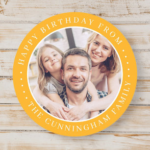 Happy Birthday Classic Simple Family Photo Classic Round Sticker