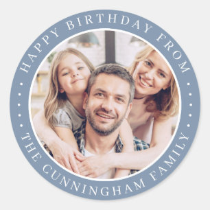 Happy Birthday Classic Simple Family Photo Round Sticker