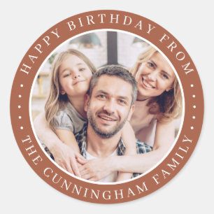 Happy Birthday Classic Simple Family Photo Round Sticker