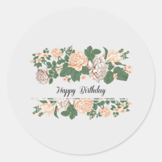 Happy Birthday | Classic Simple Floral Modern Round Sticker