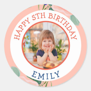 Happy Birthday Classic Simple Photo  Round Sticker