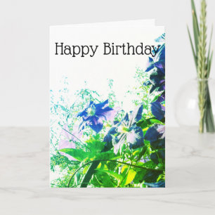 *~* Happy Birthday Clematis Blue Flower Customise Card
