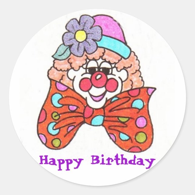 Happy Birthday Clown Classic Round Sticker (Front)