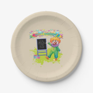 Happy Birthday Clown with Funny Chalkboard Sign Paper Plate