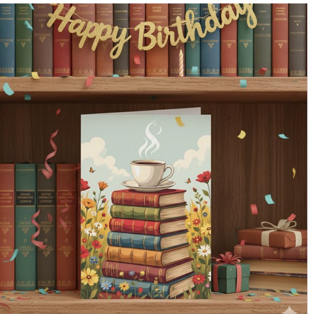 Happy Birthday | Coffee and Books Card (Creator Uploaded)