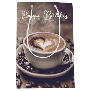 Happy Birthday Coffee With Heart Medium Gift Bag