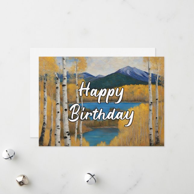 Happy Birthday Colorado Mountain Lake  Holiday Card (Front/Back In Situ)