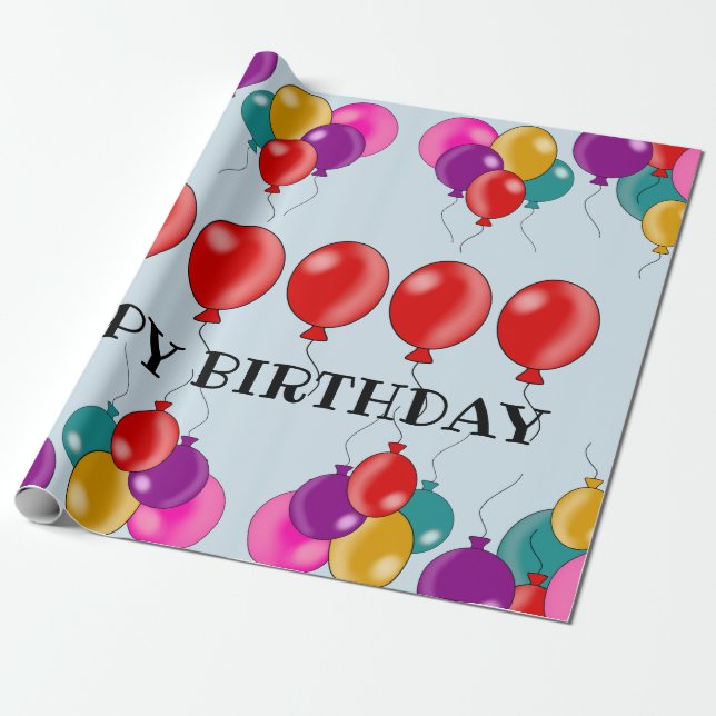 Happy Birthday Colorful Balloon Cute Wrapping Paper (Unrolled)